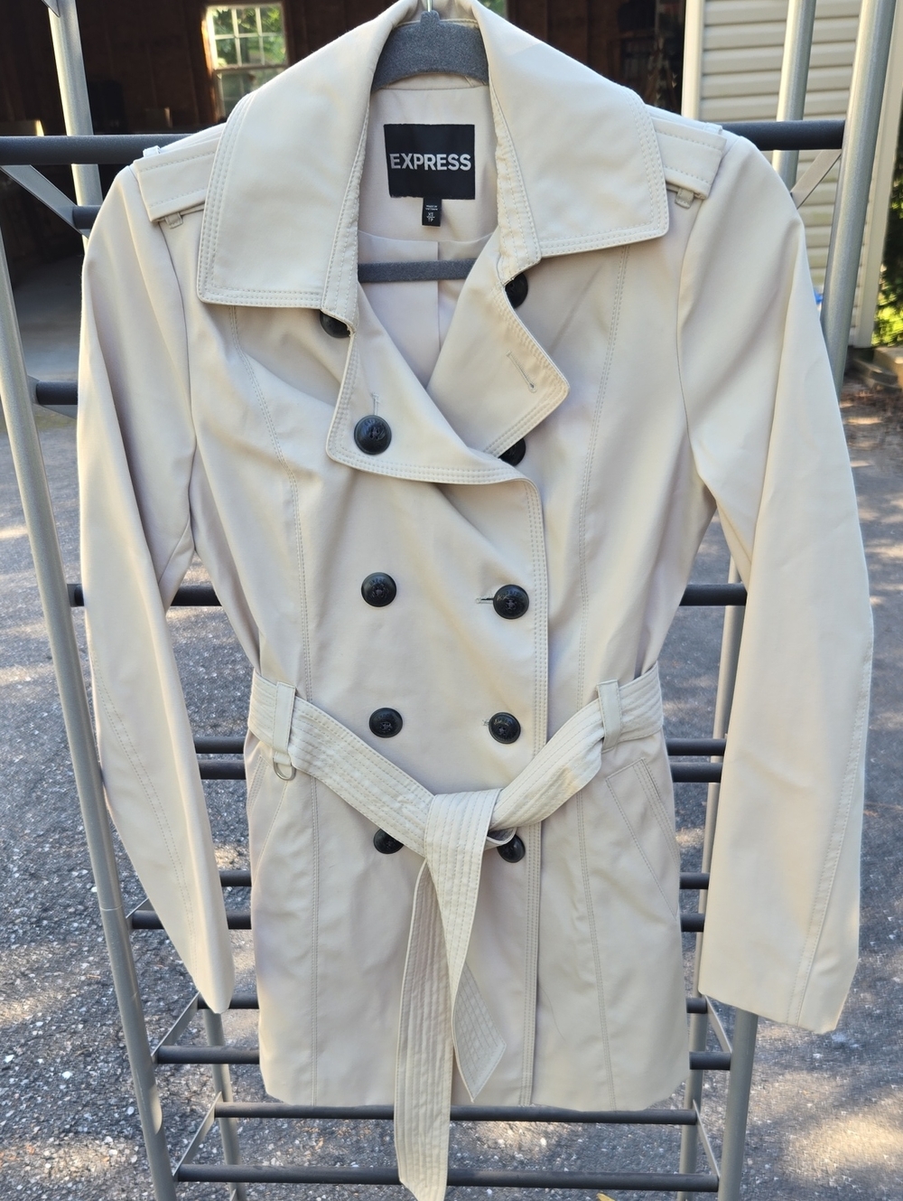 Xs Express Cream Double-Breasted Trench Coat with Black Buttons